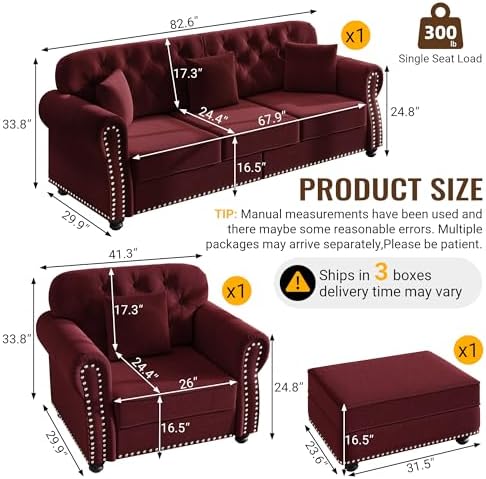 GDFStudio 3-Piece Velvet Sofa Set - Image 2