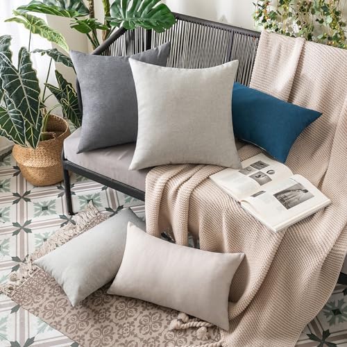 MIULEE Decorative Outdoor Pillow Covers Waterproof 18x18 Light Grey - Image 3