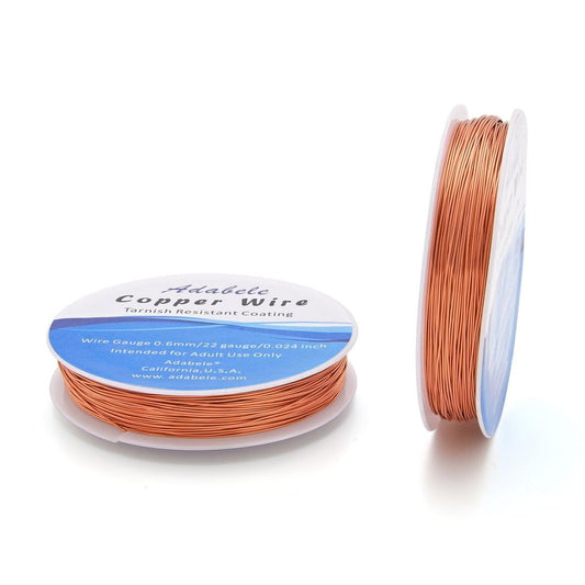 Adabele 124 Feet Premium Tarnish Resistant Round Bare Raw Jewelry Copper Wire Beading Wire Spool Bulk (0.6mm/22 Gauge) for DIY Craft Jewelry Making BF287-6
