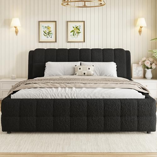 SOFTSEA King Size Upholstered Platform Bed, Fleece Floor Bed by SOFTSEA