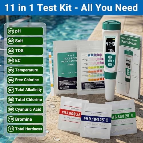 11-in-1 Digital Pool Water Tester Kit Including 5-in-1 Salt Tester - Image 2