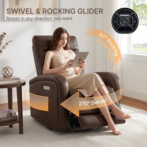 KISLOT Power Swivel Recliner Chair, Faux Leather Recliner 270° Rotation Modern - Image 4