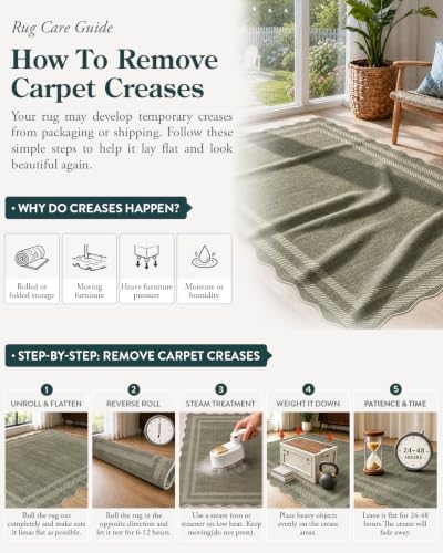 Lahome 8x10 Scalloped Area Rug, Dark Green Cottage Farmhouse Rug - Image 5