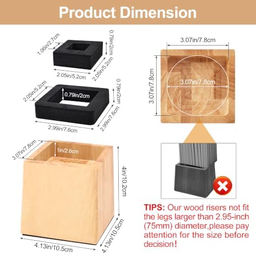 Wooden Bed Risers 4 Inch Heavy Duty, Support 2500 lbs - Image 2