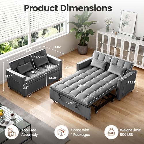 Sleeper Sofa Bed with Adjustable Backrest & Side Pockets - Image 2