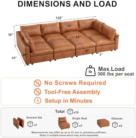 128'' Faux Leather Modular Sectional Sofa Bed Sleeper - Image 2