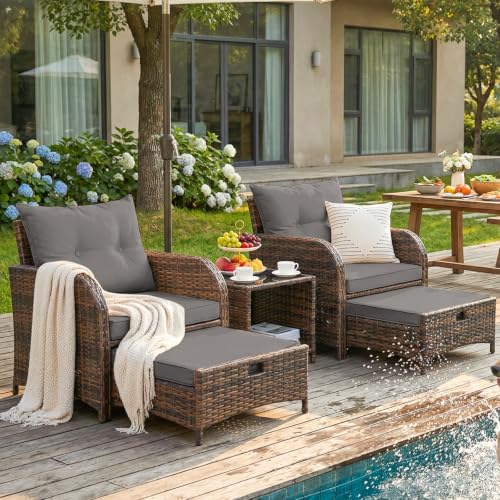 5 Pieces Wicker Outdoor Patio Chairs by FYRICKYLINOO