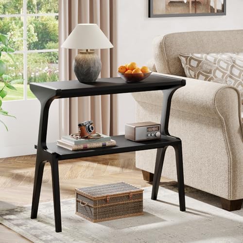 Tribesigns Set of 2 Solid Wood End Table, 2-Tier Modern Black End Table - Image 4