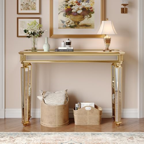 Gold Mirrored Console Table, Modern Luxury Mirror Furniture by Unknown