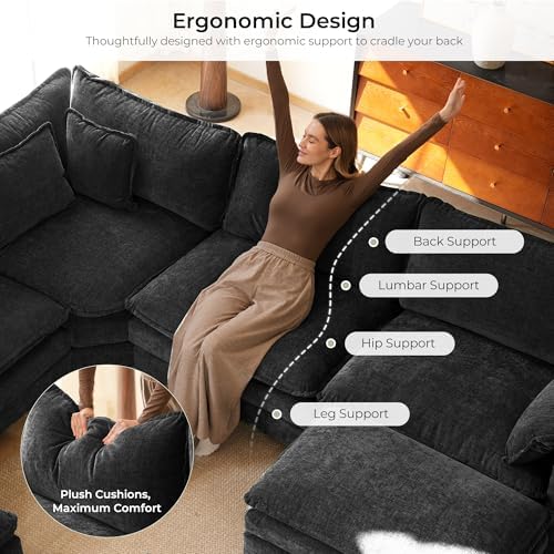 ELUCHANG 114" Oversized Modular Sectional Sofa, Comfy Chenille Cloud Couch - Image 5