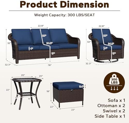 6 Piece Patio Wicker Conversation Set, All-Weather Use Outdoor Wicker Sofa - Image 2