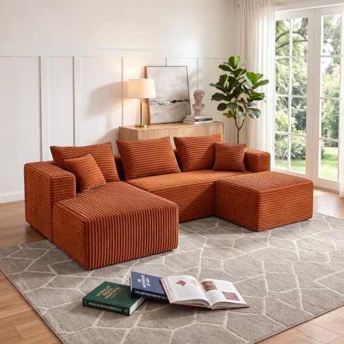 93" U-Shaped Boneless Couch, Corduroy Cloud Couch Sectional - Image 3