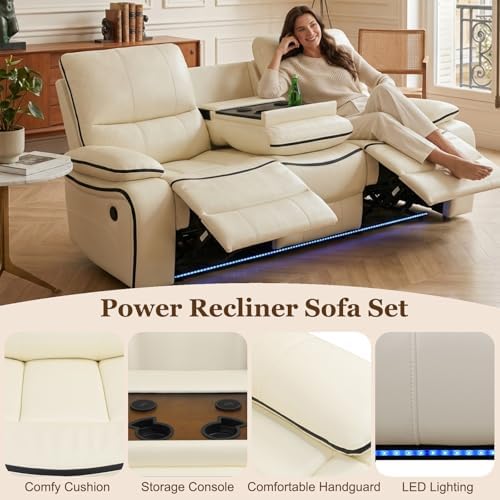 Power Recliner Sofa with LED Lights, Leather Power Reclining Sofa, Living Room - Image 4