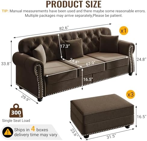 KEIKI 83" Velvet Chesterfield Sofa - Image 2
