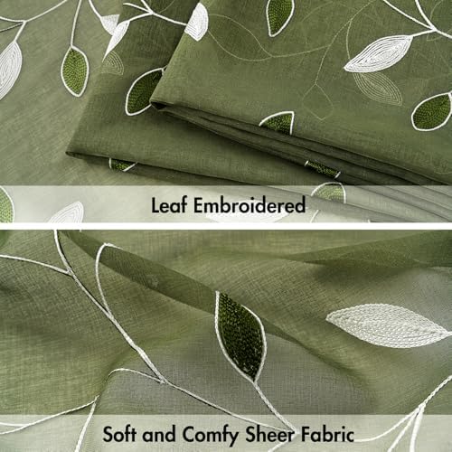 MIULEE Christmas Olive Green Sheer Curtains Leaf Patterned, W52 x L84 - Image 4