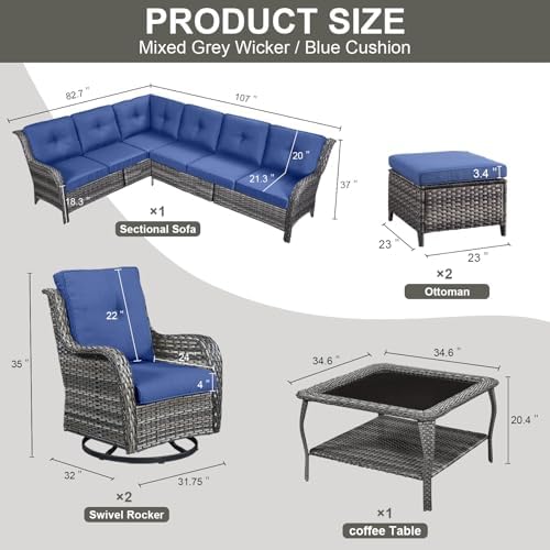 Belord 8 Piece Wicker Patio Furniture Set, Outdoor Swivel Rocker Chairs Set of 2 - Image 2