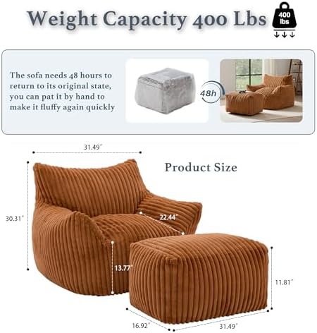 Gericco Oversized Bean Bag Chaise Lounge Chair - Image 2