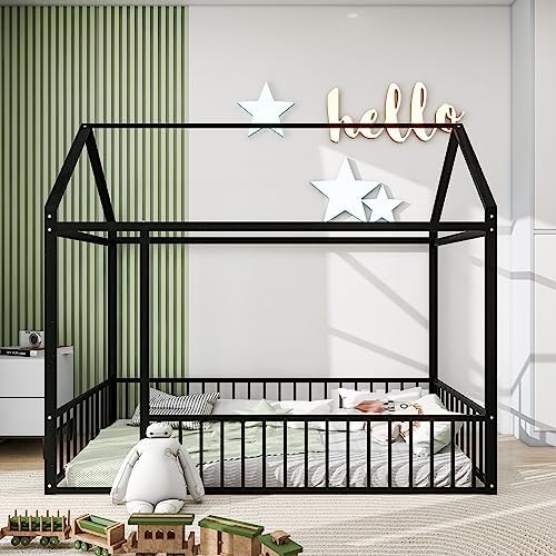 Flieks Twin Size Metal Bed House Bed Frame by Flieks