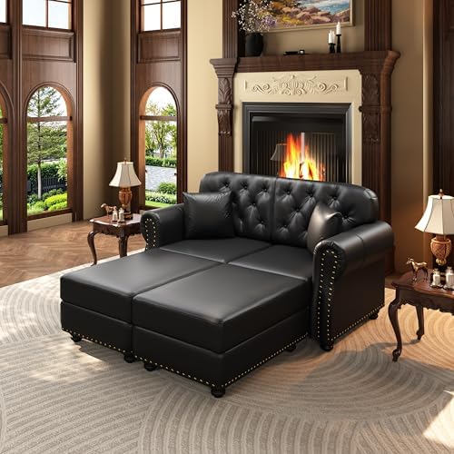 KEIKI 63" Faux Leather Chesterfield Sofa by KEIKI