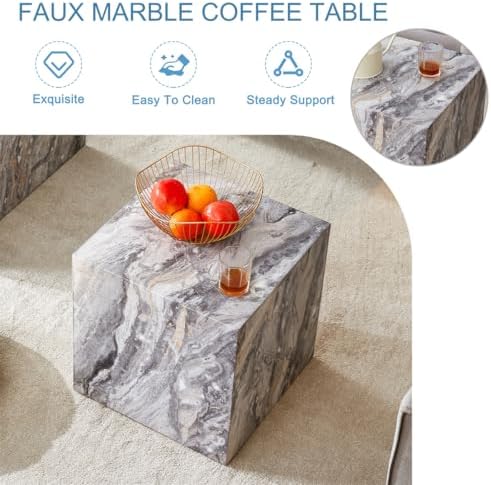 Side Table, End Table Living Room Table, Modern Sofa Couch Table, Faux Marble - Image 4