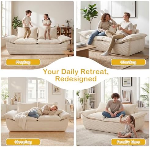 56" Boneless Loveseat, 2-Seater Beige Boneless Sofa - Image 6