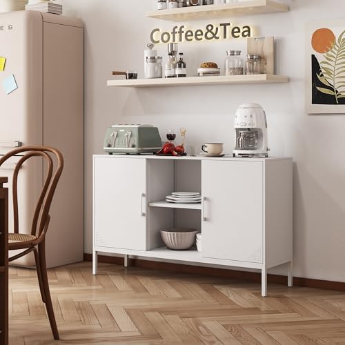 Metal Storage Cabinet, Metal White TV Stand - Image 2