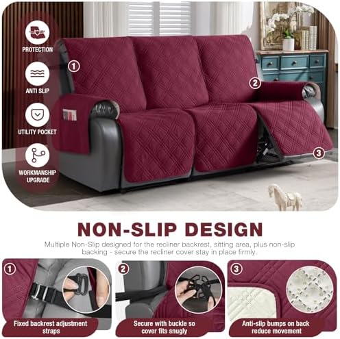TAOCOCO 100% Waterproof Recliner Sofa Covers 3 Seater, Split Couch Covers - Image 4