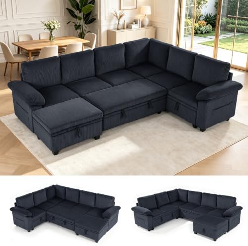 108''Modular Sectional Sleeper Sofa, L Shape Pull Out Sofa Bed by HOMYEDAMIC