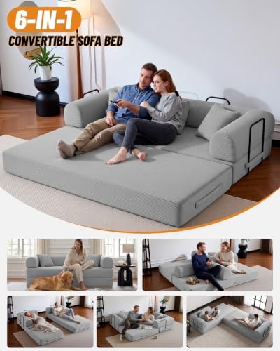 79" Convertible Futon Sofa Bed, 6-in-1 Boneless Couches - Image 3