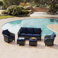 5 Piece Patio Wicker Conversation Set, All-Weather Use Outdoor Wicker Sofa by Qsoer