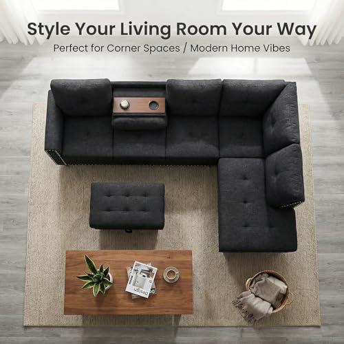 97.5" L Shaped Couch Set Linen, Modular Sectional Couches - Image 4
