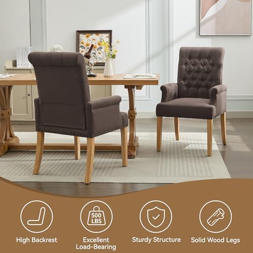 Dining Chair with Arms, Upholstered High Back Dining Room Chairs - Image 5