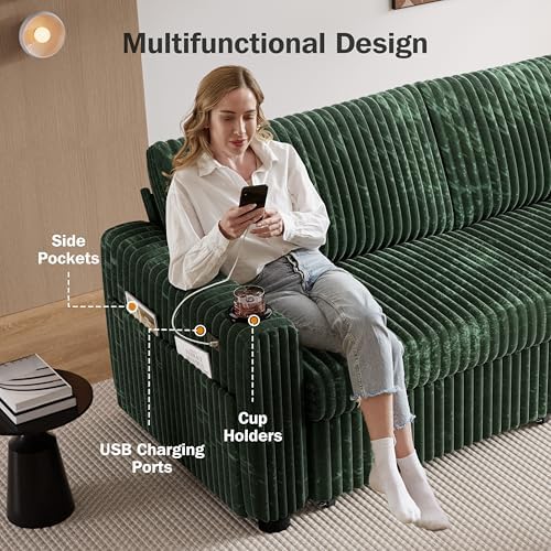 Sunny Heart 91" Plush Corduroy L Shaped Sectional Sleeper Sofa Bed - Image 6
