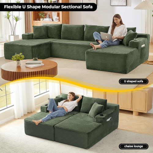 134 inch Boneless Couch, U-Shaped Modular Sectional Sleeper Sofa - Image 6