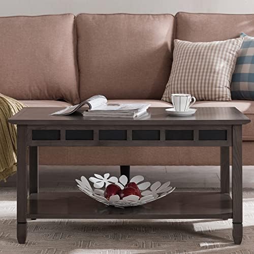 Leick Home Sibley Coffee Table, Solid Wood, Slate Tile Details, Bottom Display - Image 2