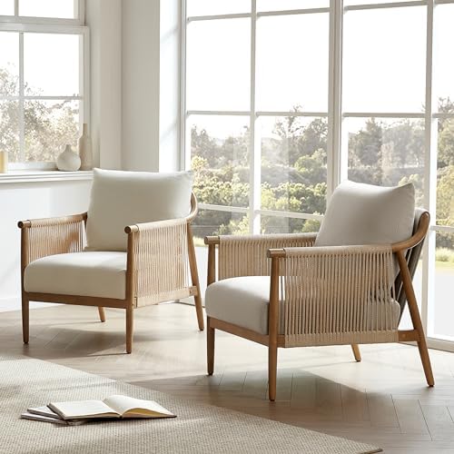CHITA Braid Accent Chair with Wood Frame and Paper Cord Armrest - Image 3