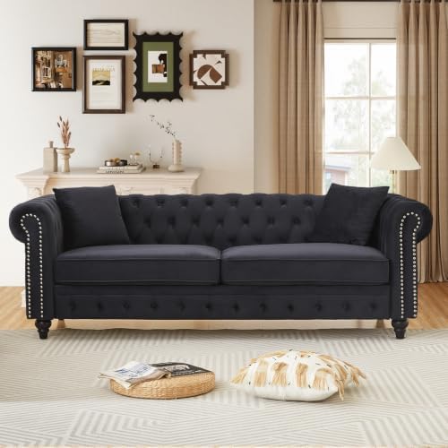 Mid Century Modern Chesterfield Velvet Oversized Couch by Unknown