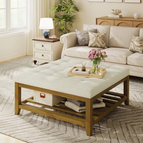 Befurtori Ottoman with Storage Bench, Linen Ottoman Coffee Table by Befurtori