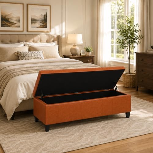 51 Inch Faux Leather Upholstered Ottoman - Image 3