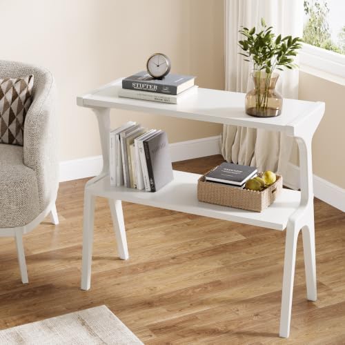 Tribesigns 2-Tier Solid Wood Side Table, Modern White End Table by Tribesigns