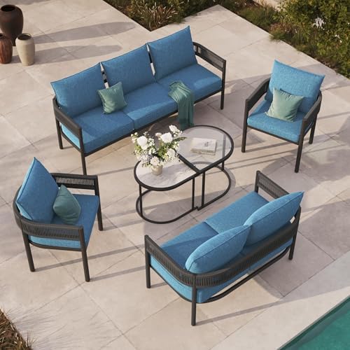 Grand patio 6-Piece Outdoor Furniture Set, 7 Seats, Peacock Blue - Image 2