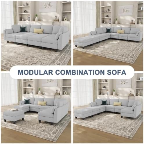Sectional Sleeper Sofa, 8 Seaters Modular Sleeper Sofa Couch, Light Grey - Image 4