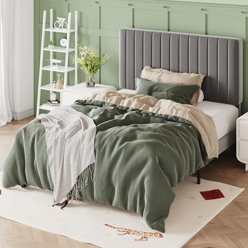 Allewie Twin Bed Frame, Velvet Upholstered Platform Bed - Image 4