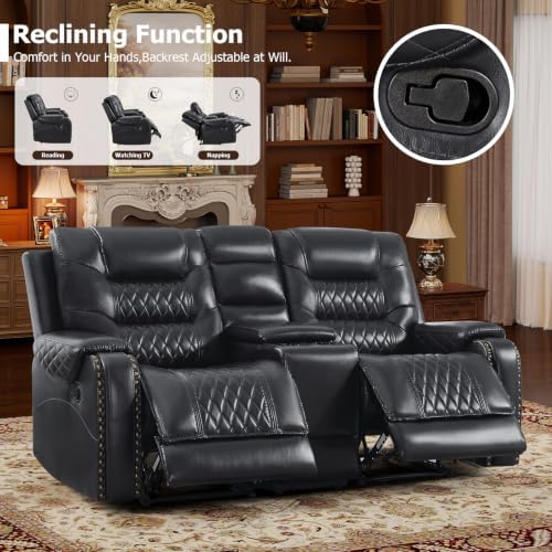 EBELLO 2-Piece Manual Recliner Sofa Set, Faux Leather Adjustable Single - Image 5