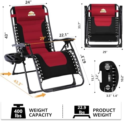 Colegence Oversized Zero Gravity Chairs Set of 2, 400-lb Capacity Recliner - Image 3