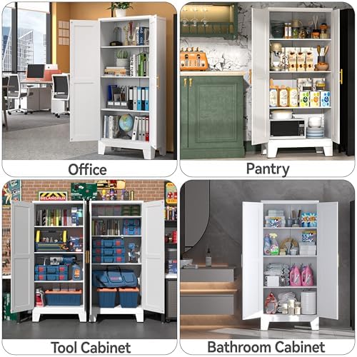 PAOFIN White Metal Kitchen Storage Cabinet, Kitchen Pantry Storage Cabinet - Image 4