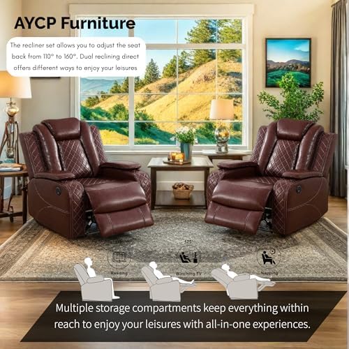 Power Recliner Set with LED Lights, Air Leather Reclining Set with USB - Image 5