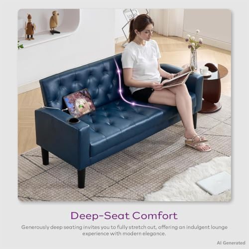 TYBOATLE 62'' Blue Leather Loveseat, Small Couch - Image 6