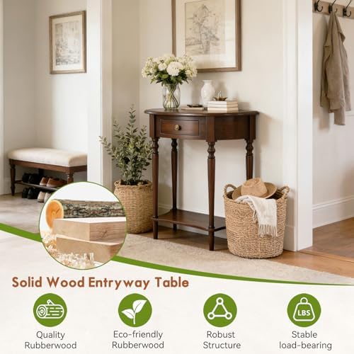 Half Moon Console Table Solid Wood Vintage Entryway Table - Image 4