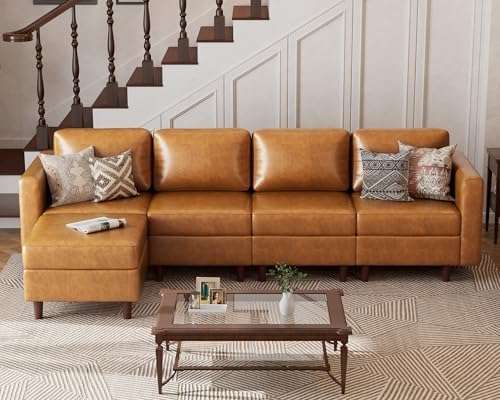 ABCASA 118.5" Faux Leather Modular Sectional Sofa, L Shaped Couch Set by ABCASA